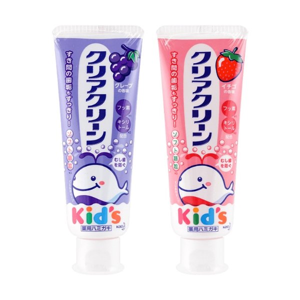 日本Kao花王 Clear Clean 高清洁系列 防蛀纳米儿童牙膏 葡萄味+草莓味 70g*2【超值双味】