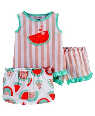 Toddler Girls 3 Piece Watermelon Loose Fit Pajama Set