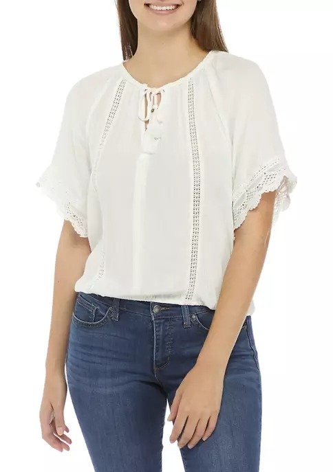 Lace Mix Peasant Top