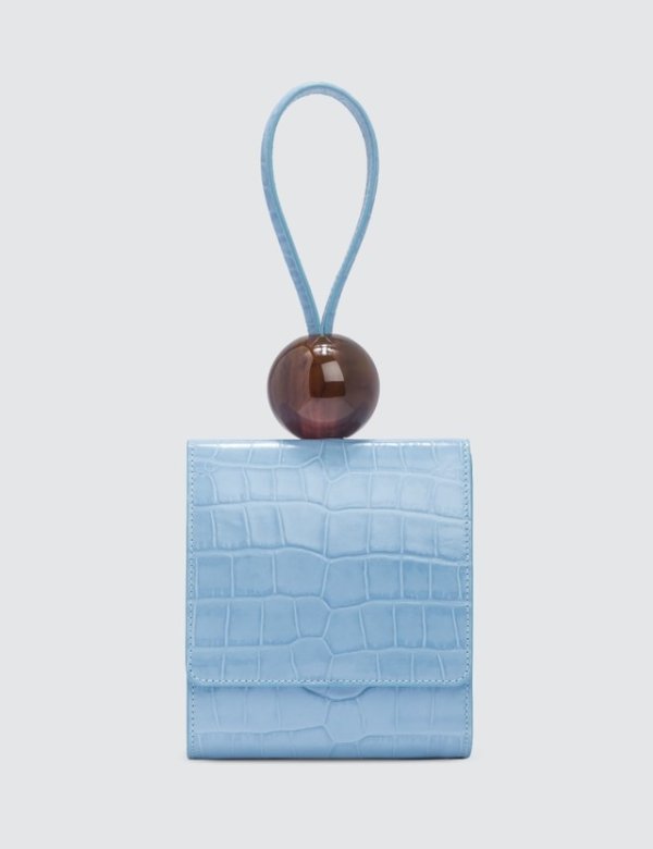 Ball Sky Blue Croco Embossed Leather Bag