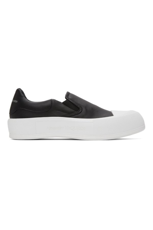 Black & White Plimsoll Slip-On Sneakers