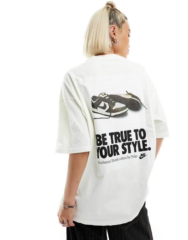 Essentials oversized Dunk back print t-shirt in sail white