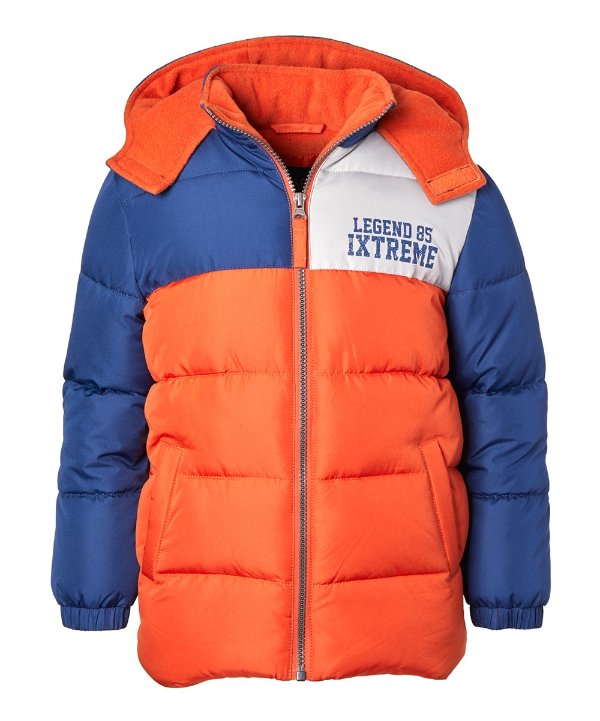 Orange & Blue Legend Color Block Puffer Coat - Infant, Toddler & Boys
