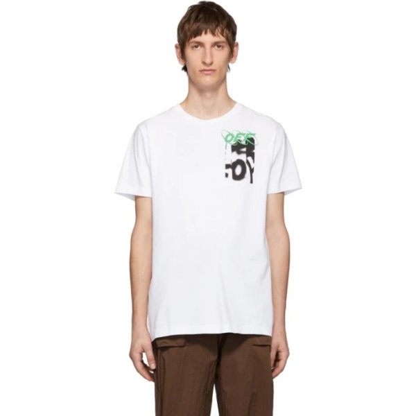 White Spray Blurred Logo Slim T-Shirt