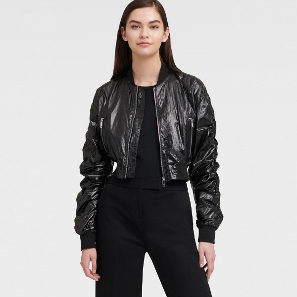 BOMBER WITH RUCHED SLEEVES
