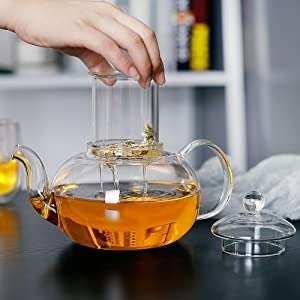 CnGlass 透明玻璃茶壶 炉灶安全 带可拆卸浸泡器