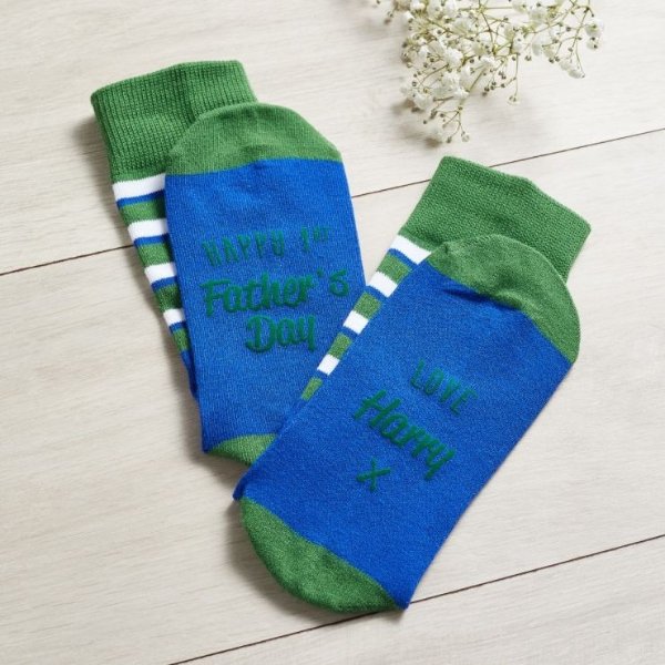 Personalized Blue & Green Father's Day Socks Welcome %1