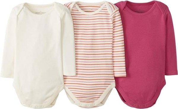 Unisex Babies' Organic Cotton Long-Sleeve Bodysuits, Pack of 3, Dark Pink, 3-6 Months