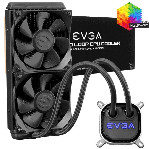 EVGA CLC 240mm All-In-One RGB LED CPU Liquid Cooler, 2x FX12 120mm PWM Fans, Intel, AMD, 5 YR Warranty, 400-HY-CL24-V1