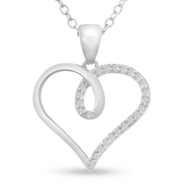 1/10 Carat TW Diamond Swirl Heart Pendant in Sterling Silver Plated Brass