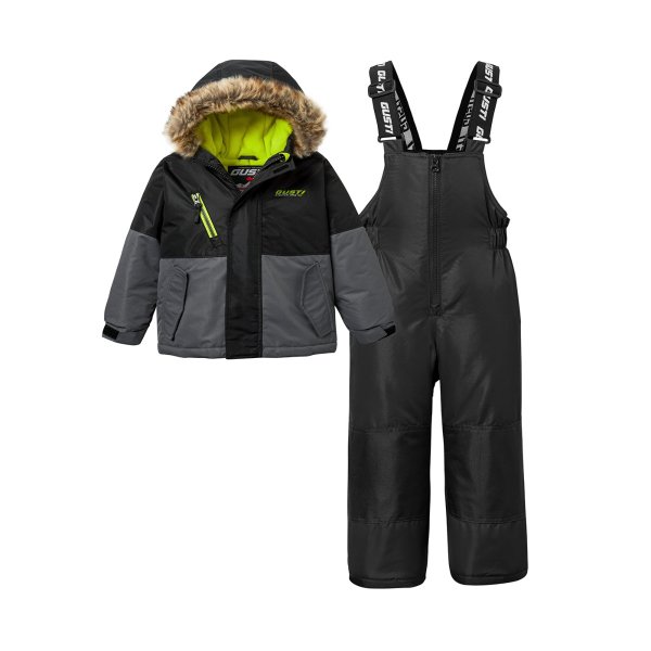 2-piece Kid Colorblock Hooded Jacket and Snow Bib Ski Suit