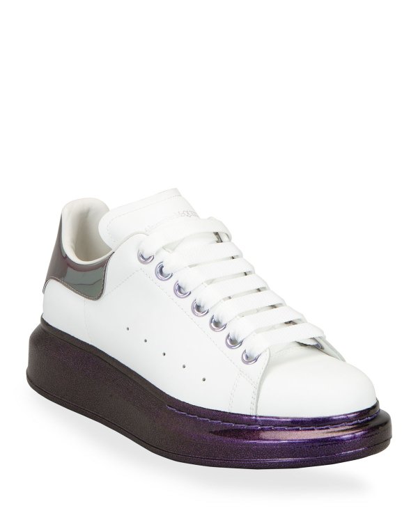 Oversized Leather Sparkled-Heel Sneakers