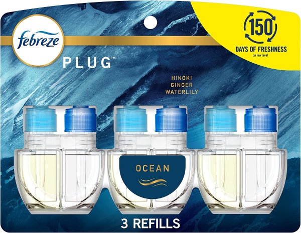 Febreze Plug in Air Fresheners, Ocean, Odor Fighter for Strong  Odors, Scented Oil Refill (3 Count) 14.94