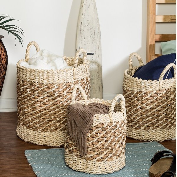 Natural Tea Stained Woven Basket - Set of 3