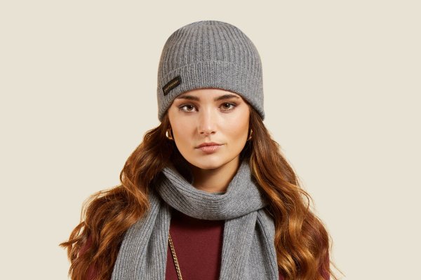 Cashmere Ribbed Beanie Hat - Grey