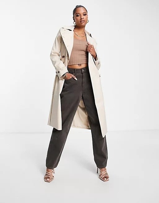 trench coat with tie belt in stone