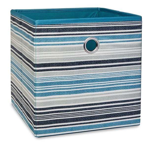Collapsible Fabric Cube Storage Bin (10.5" x 10.5"), 4 Pack, Striped Cool Water