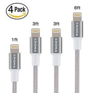 CRONA iPhone Nylon Braided Cable 4 Pack (1ft 3ft 3ft 6ft )