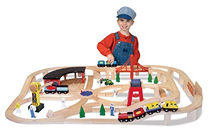 Melissa & Doug 超大型豪华木质火车+轨道玩具 小车迷不容错过