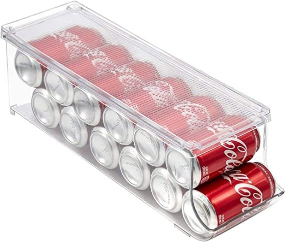 Soda Can Organizer for Refrigerator Stackable Can Holder Dispenser with Lid for Fridge, Pantry, Freezer – Holds 12 Cans Each, BPA-Free, Clear Design