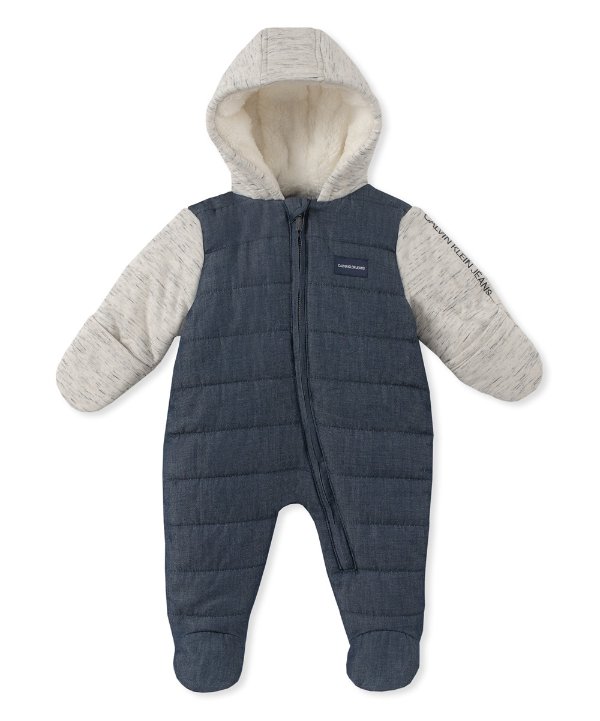 Navy & Gray Sherpa Quilted Bunting Suit - Newborn & Infant