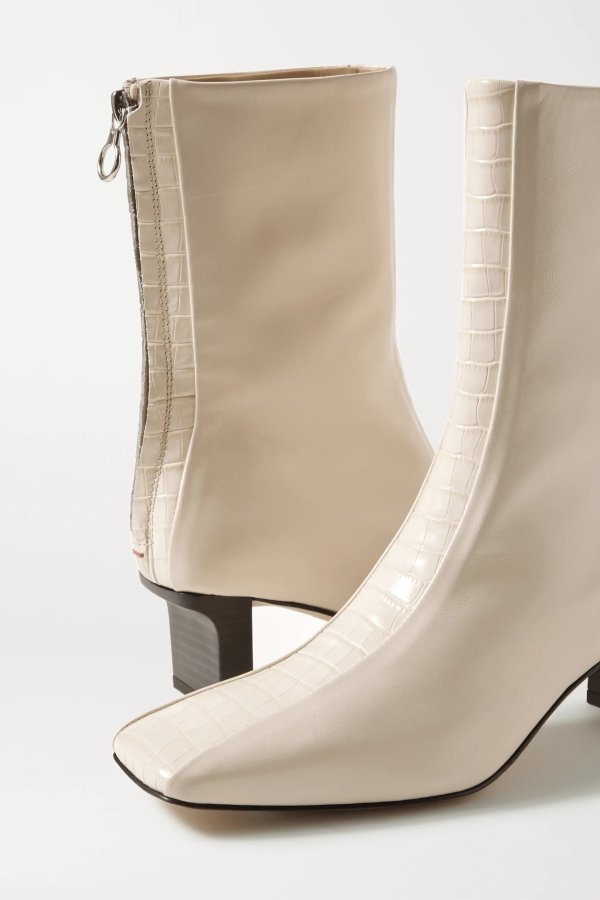 Molly paneled smooth and croc-effect leather ankle boots