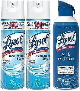 Bundle containing x2Disinfectant Spray for Hard and Soft Surfaces, Crisp Linen, 19 Fl. Oz +Air Sanitizer Spray, For Air Sanitization and Odor Elimination, White Linen, 10 Fl. Oz