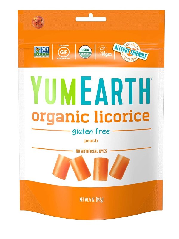 Organic Gluten Free Peach Licorice, 5 Ounce, 6 pack- Allergy Friendly, Non GMO, Vegan (Packaging May Vary)