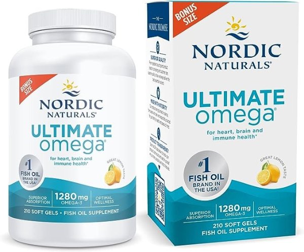 Ultimate Omega, Lemon Flavor - 210 Soft Gels - 1280 mg Omega-3 - High-Potency Omega-3 Fish Oil with EPA & DHA - Promotes Brain & Heart Health - Non-GMO - 105 Servings