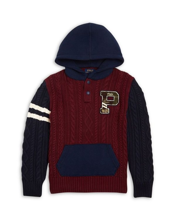 Boys' Cable Knit Hoodie Sweater - Little Kid