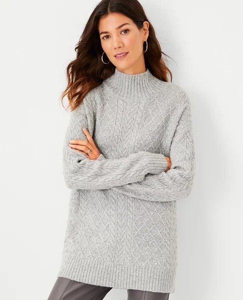 Cable Turtleneck Tunic Sweater | Ann Taylor