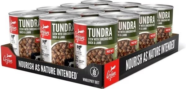 Real Meat Shreds Tundra Stew Grain-Free Wet Dog Food, 12.8-oz can, case of 12