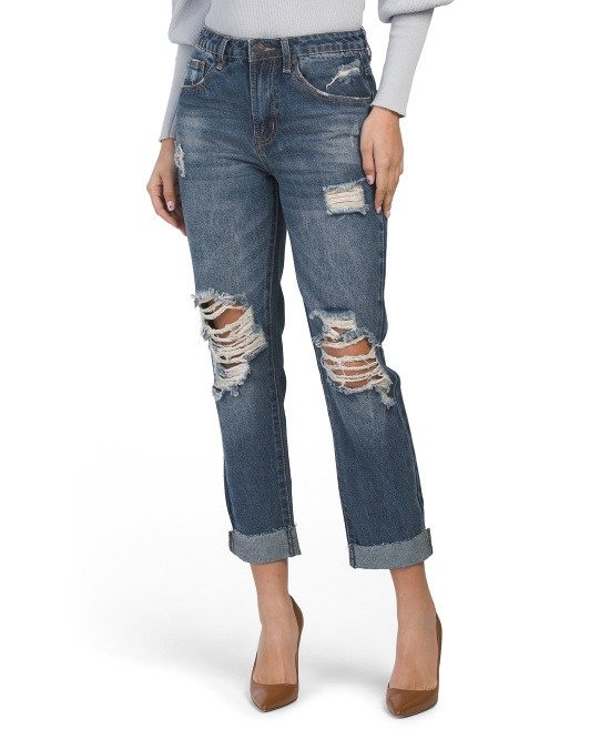 Cuffed Distressed Relaxed Jeans