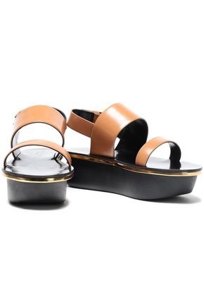 Glossed-leather platform slingback sandals