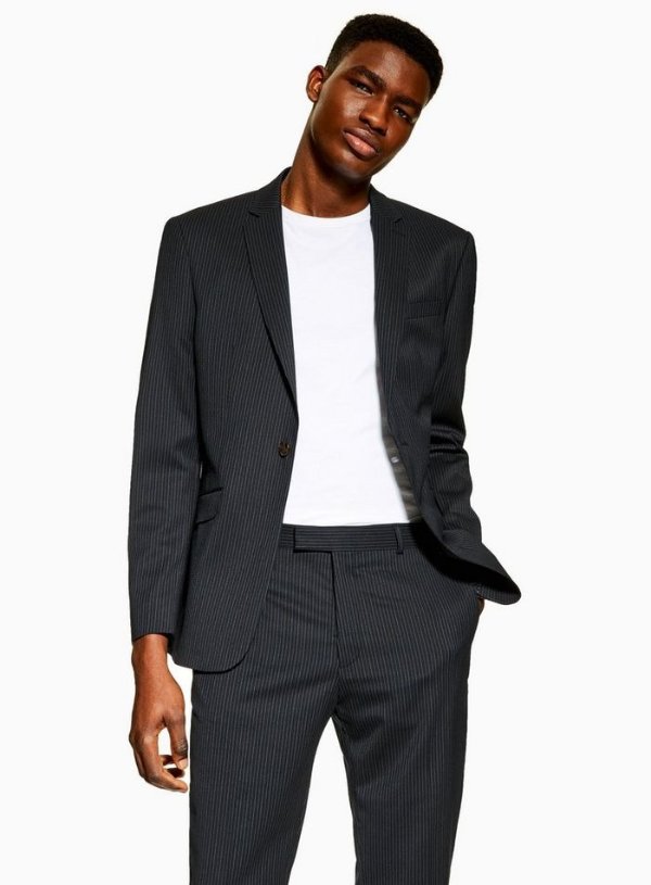 2 Piece Navy Premium Pinstripe Slim Fit Suit With Notch Lapels