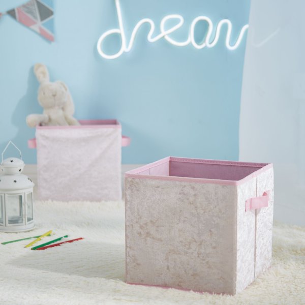 Crushed Velvet 2 Pack Collapsible Storage Cubes, Blush