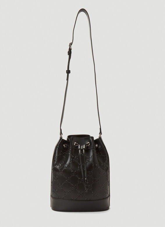 Embossed-Logo Small Bucket Bag in Black
