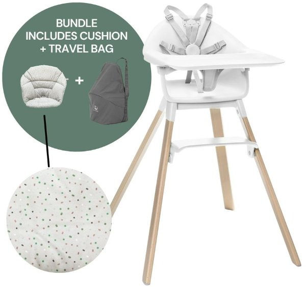 Clikk High Chair Cushion & Travel Bag Bundle - White / Grey Sprinkle