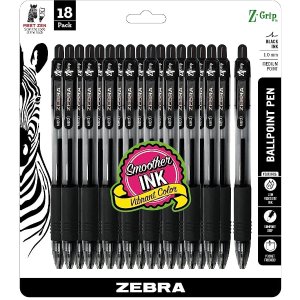 Zebra Pen Retractable Ballpoint Pen 1.0mm, Black Ink, 18-pack