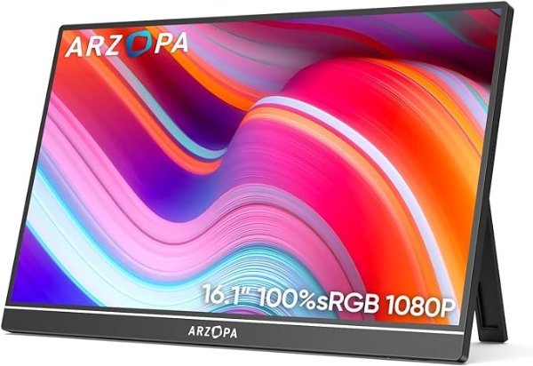 ARZOPA 16.1" Portable Monitor, 100% sRGB FHD 1080P Kickstand Portable Laptop Monitor High Color Gamut Display IPS Eye Care Screen for High-end Office & Entertainment -Z1C