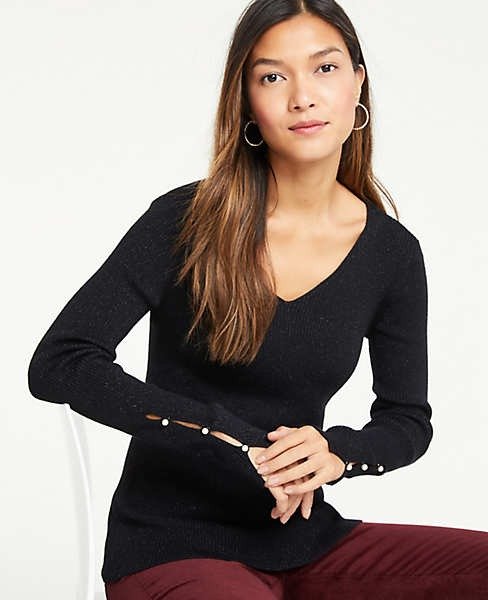 Shimmer Pearlized Cuff Sweater | Ann Taylor