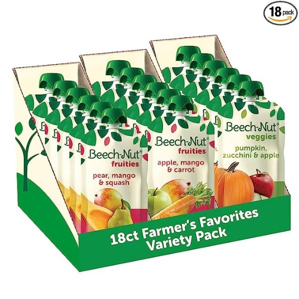 -Nut Baby Food Pouches Variety Pack, Farmer's Favorites Fruit & Veggie Purees, 3.5 oz (18 Pack)