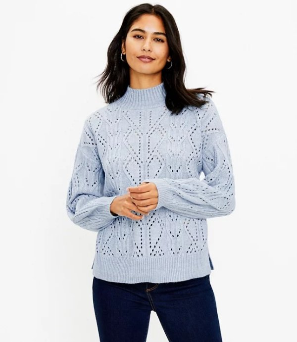 Pointelle Mock Neck Sweater | LOFT