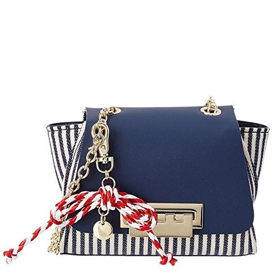 Womens Eartha Iconic Striped Canvas Mini Chain Crossbody with Rope Charm