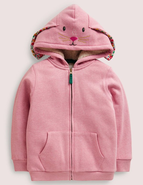 Shaggy-Lined Animal Hoodie - Pink Marl Bunny | Boden US