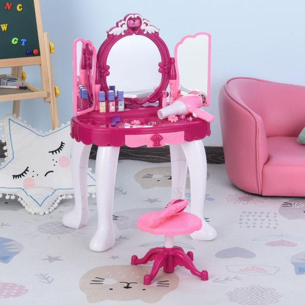 Vanity Setup Table with Remote Control Mirror and Lights, Pink