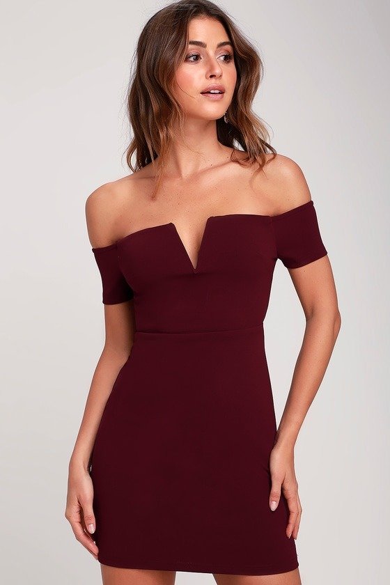 Cheers to This Burgundy Off-the-Shoulder Bodycon Dress