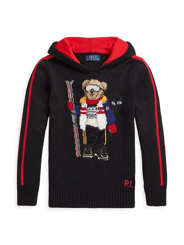 Little Boy's & Boy's Holiday Polo Bear Knit Hooded Sweater