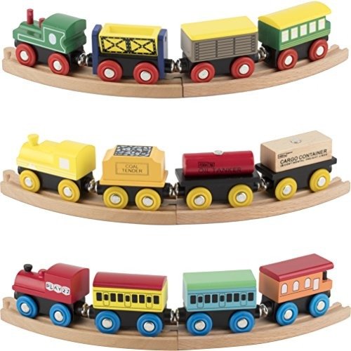 Wooden Train Set 12 PCS - Train Toys Magnetic Set Includes 3 Engines - Toy Train Sets For Kids Toddler Boys And Girls - Compatible With Thomas Train Set Tracks And Major Brands - Original