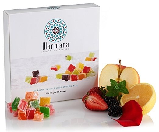 Marmara Authentic Mini Turkish Delight with Mix Fruits, Sweet Confectionery Gourmet Gift Box Candy Dessert Large 8.8 oz